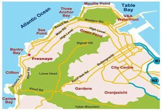 kaart, bantry bay, Cape Town
