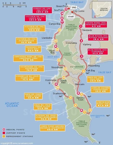 kaart cape argus marsruut