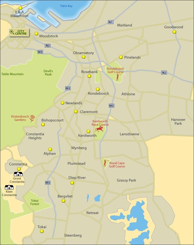 kaart Cape Town lõuna äärelinnade