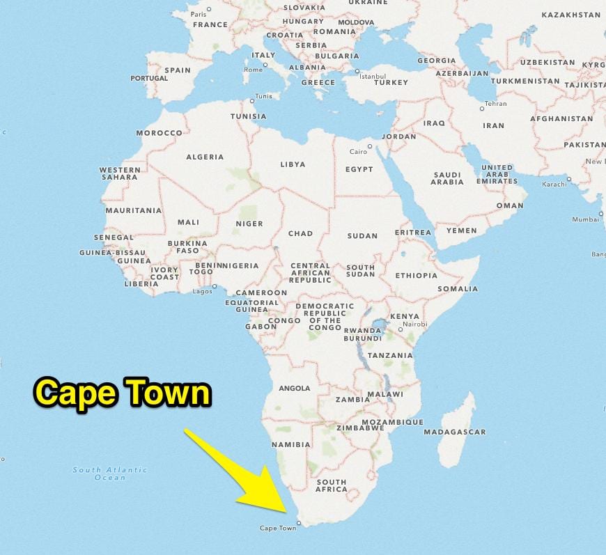 Cape Town asukoha kohta world map"