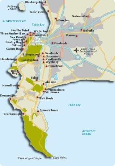 Cape Town linnaosade kaart