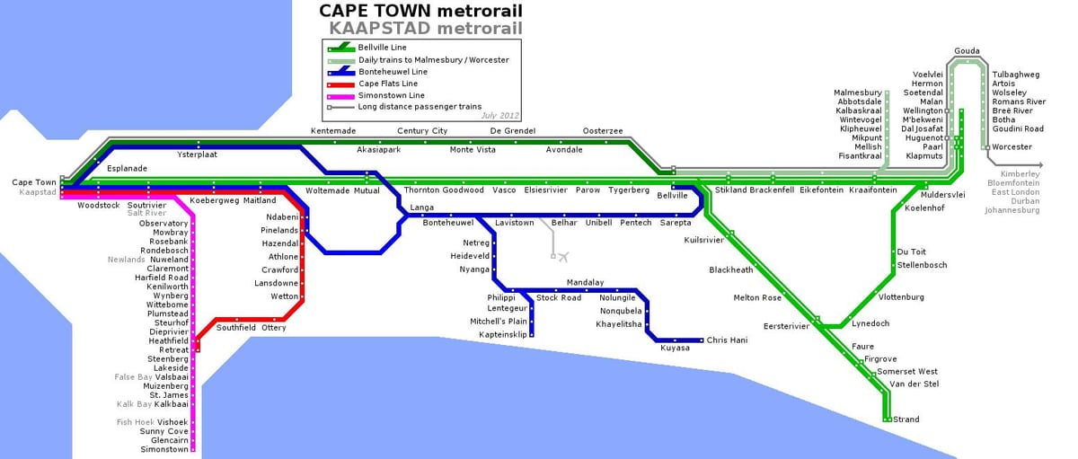 Cape Town rail kaart