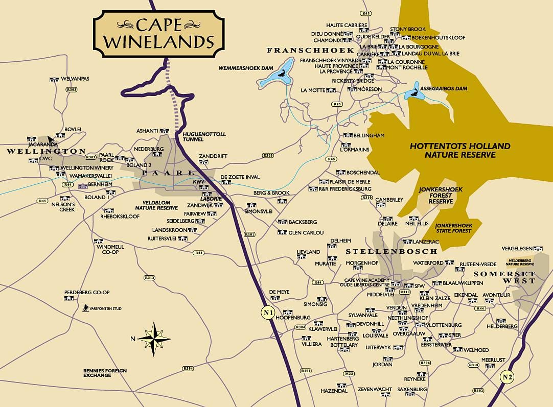 kaart winelands Cape Town