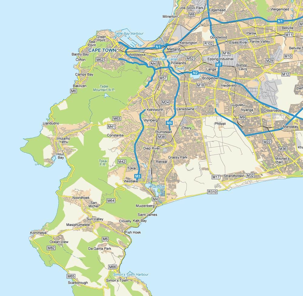 kaart diep jõe Cape Town