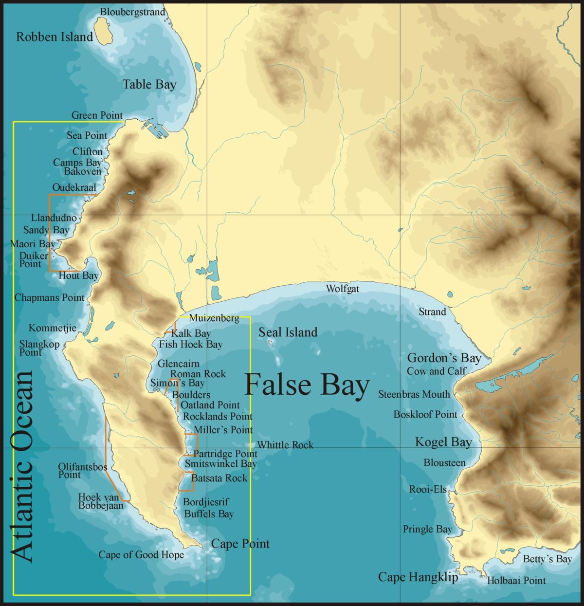 kaart, false bay, Cape Town