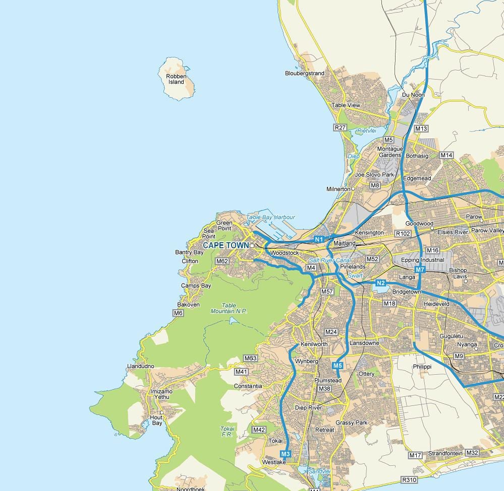 üksikasjalik kaart Cape Town ja ümbritseb