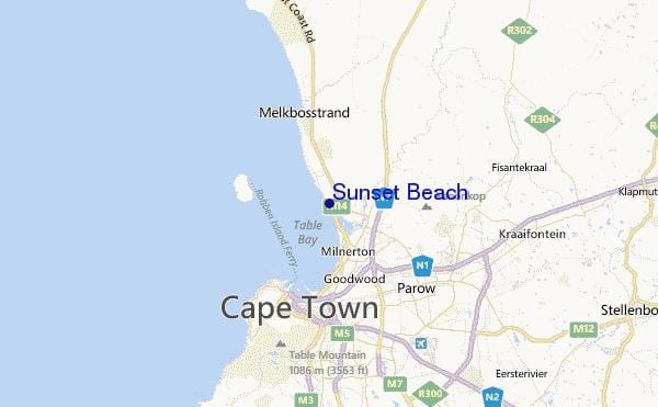 kaart sunset beach-Cape Town
