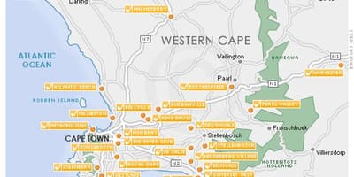 Kaart Cape Town golf kursused 