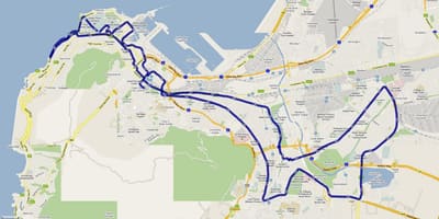 Kaart Cape Town maratoni marsruut 