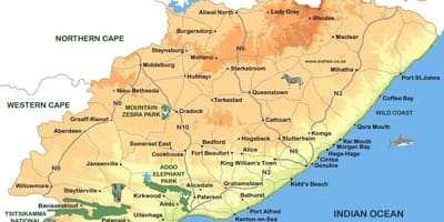 Kaart ida-Cape Linnad