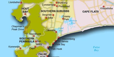 Kaart põhja äärelinnas Cape Town